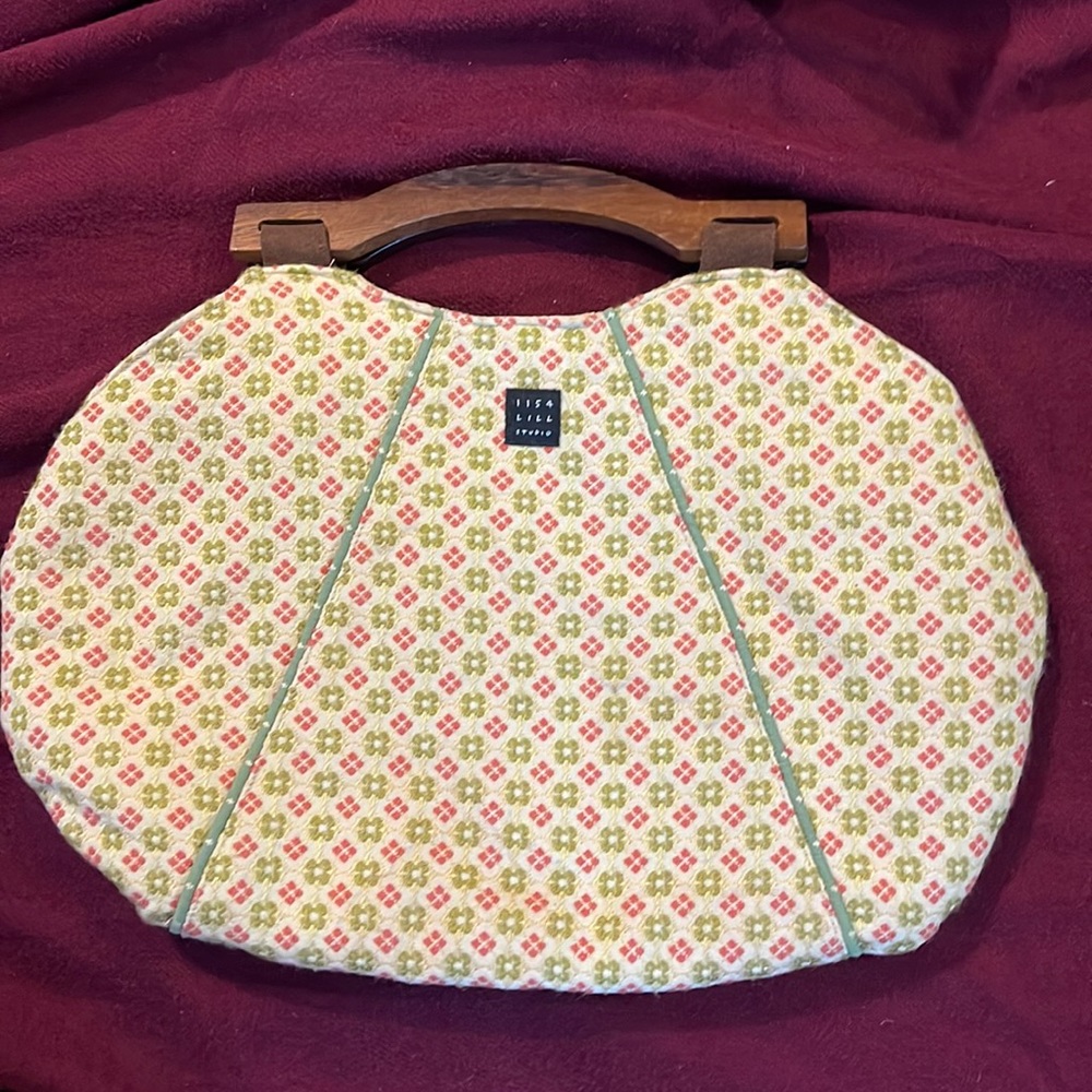 Wood handle reversible purse. Lisa Lill Studio from Chicago.